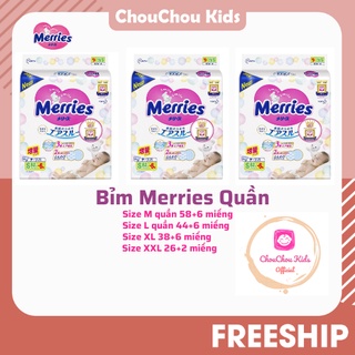 Bỉm merries cộng miếng, tã merries nội địa nhật size quần m64/l50/xl44/xxl28
