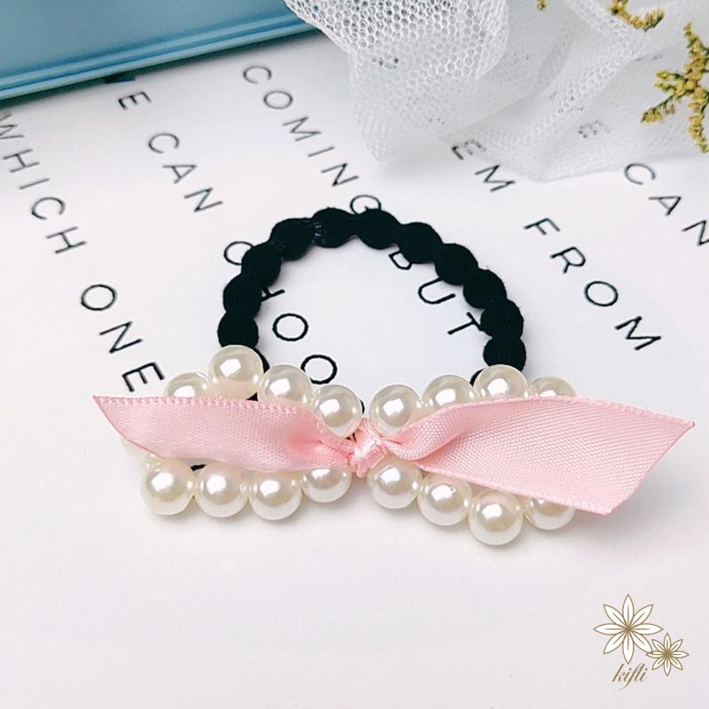 【Kifli.vn】Dây Buộc Tóc Cao Su Co Giãn Thắt Nơ Đính Ngọc Trai Ngọt Ngào Cho Nữ