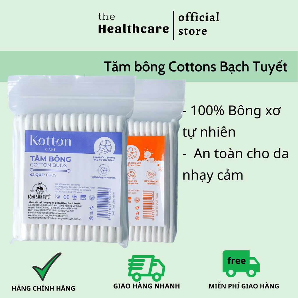 Tăm bông ngoáy tai Bạch Tuyết cho người lớn, trẻ em 100% bông xơ tự nhiên