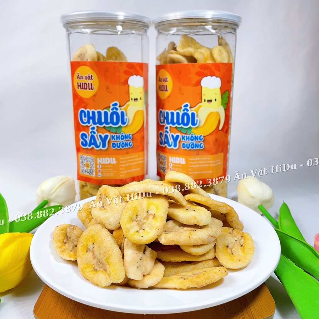 Chuối sấy khô giòn không đường HiDu 300gr giòn tan