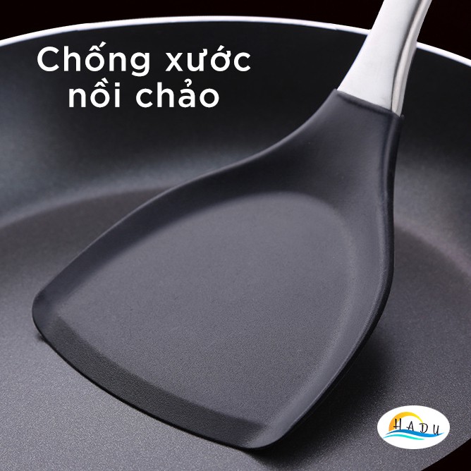 Muôi múc canh xẻng nấu ăn inox 304 cao cấp Silicone chống dính chống xước nồi chảo an toàn HADU