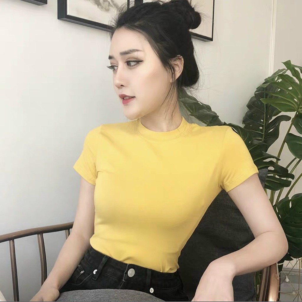 Áo croptop cổ tròn ôm body trơn , chất thun bozip mềm mịn co giãn tốt