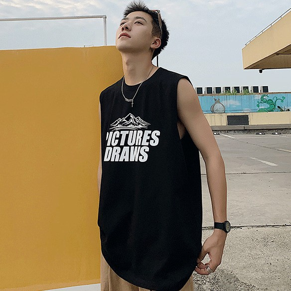 Áo thun thể thao sát nách in chữ trẻ trung cho nam