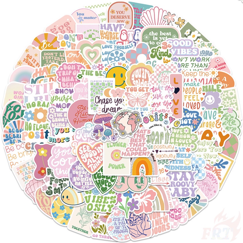 Bộ 100 Cái ❉ Màu Pastel. Nhãn Dán Dòng Slang Tích Cực ❉ Sticker Dán Tường Chống Thấm Nước Họa Tiết Doodle Hợp Thời Trang