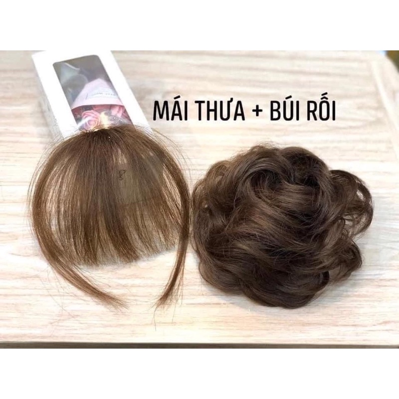 tóc giả búi xoăn + mái thưa tóc thật