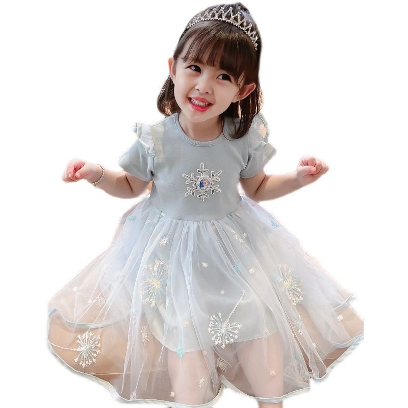 Đầm NgắN Tay PhốI LướI ThờI Trang Cho Bé GáI