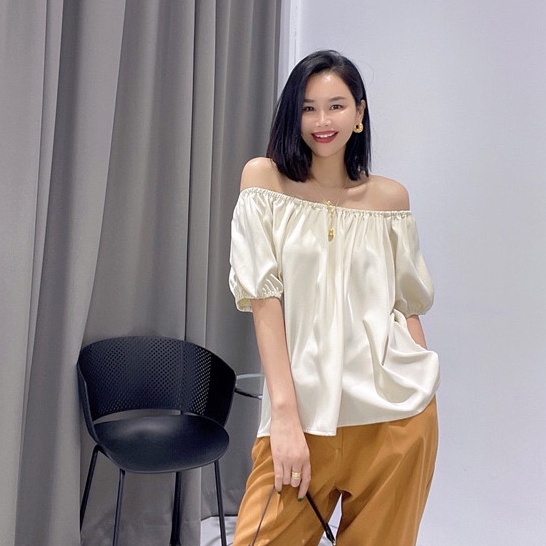 Happy-store ❤️ ÁO trễ vai tay bồng nữ 10 màu ❤️ Áo Hở Vai Nữ Bánh Bèo Vải Lụa Thô Nhiều Màu