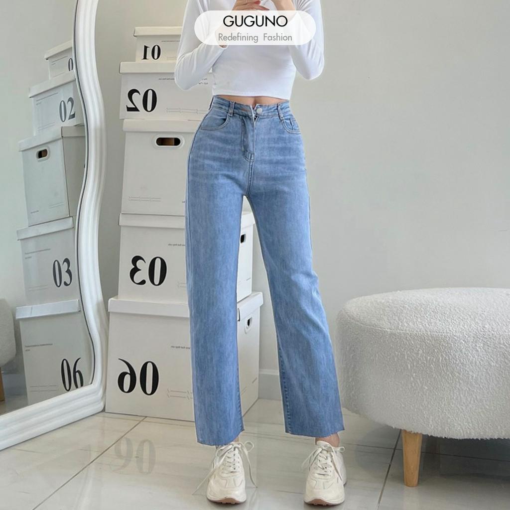 Quần jeans nữ ống rộng GUGUNO (Mẫu thật)