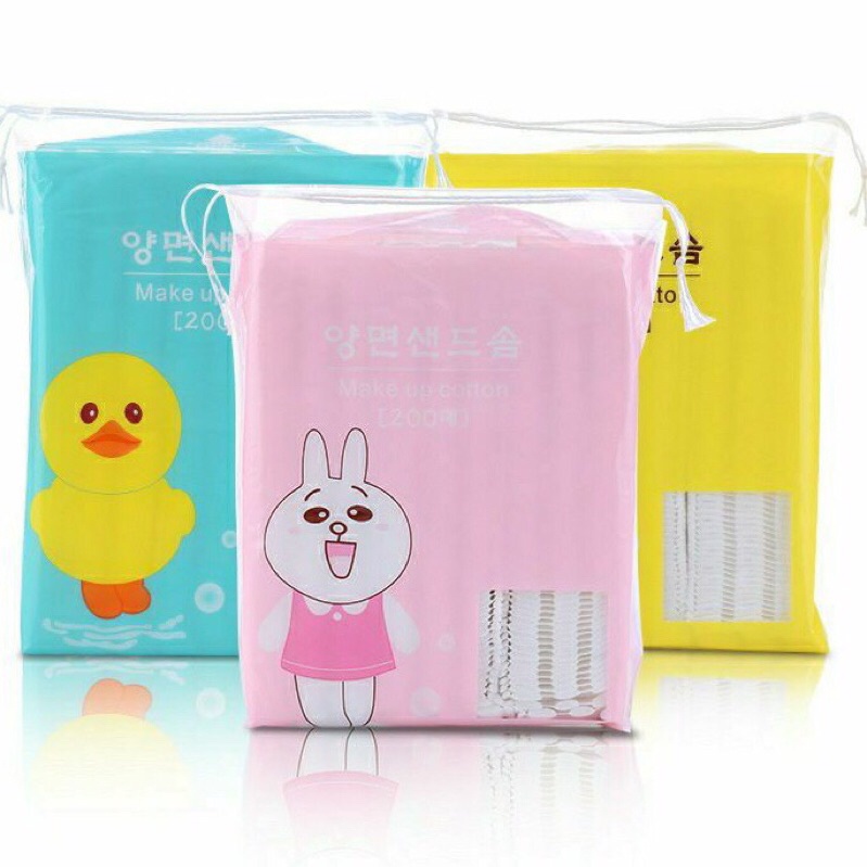 Bông tẩy trang cotton gấu vịt thỏ túi 200 miếng