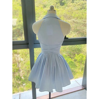 Váy sơ mi nữ xếp eo xanh nhạt