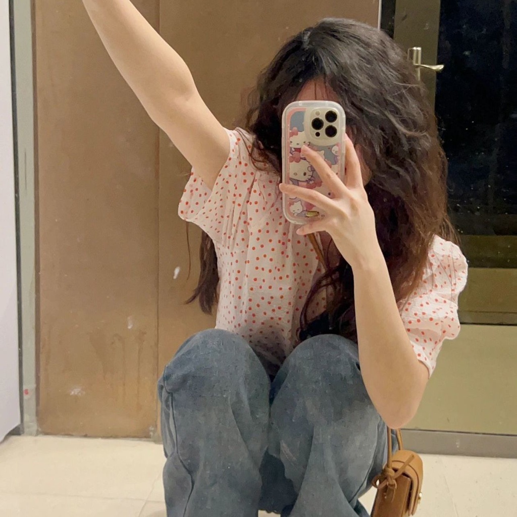 Áo croptop BH chấm bi tay ngắn phong cách Hàn Quốc cho nữ