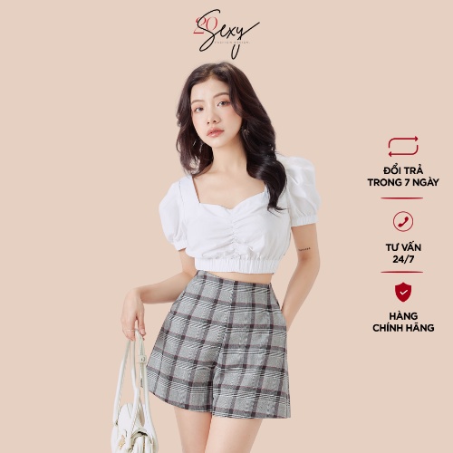 Áo sơ mi kiểu croptop 20sexy by 20AGAIN chun eo tay ngắn bồng cá tính ASW1164