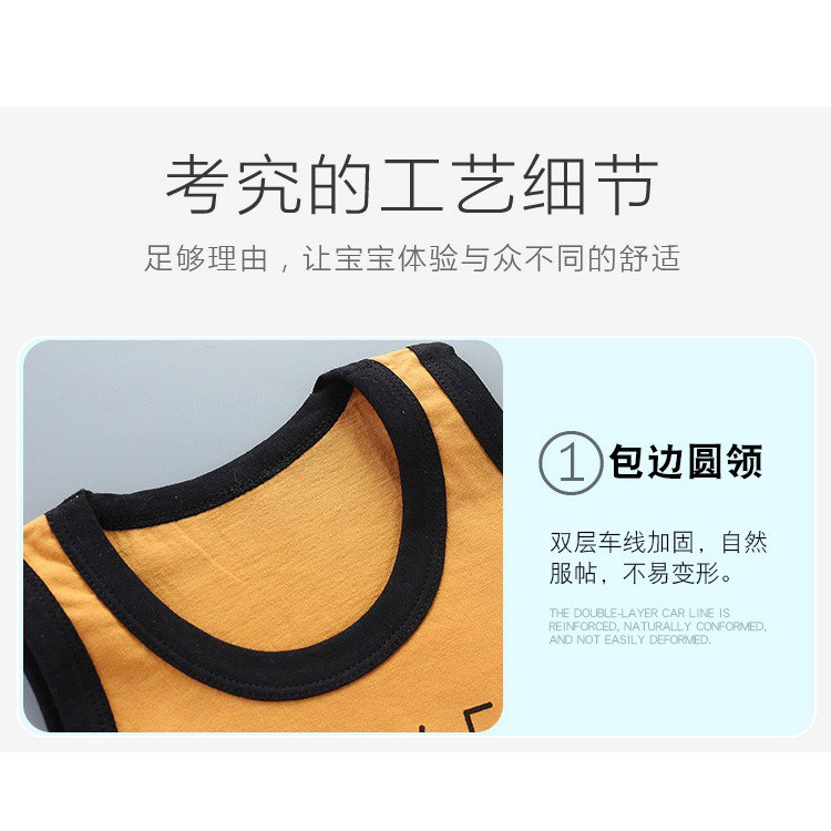 Bộ đồ gồm áo không tay kèm quần ngắn bằng cotton in hình dễ thương dành cho trẻ nhỏ 70-120cm