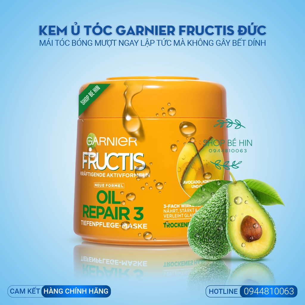 Kem ủ tóc Garnier Fructis Oil Repair 3 dành cho tóc khô và hư tổn, Hàng Đức chính hãng