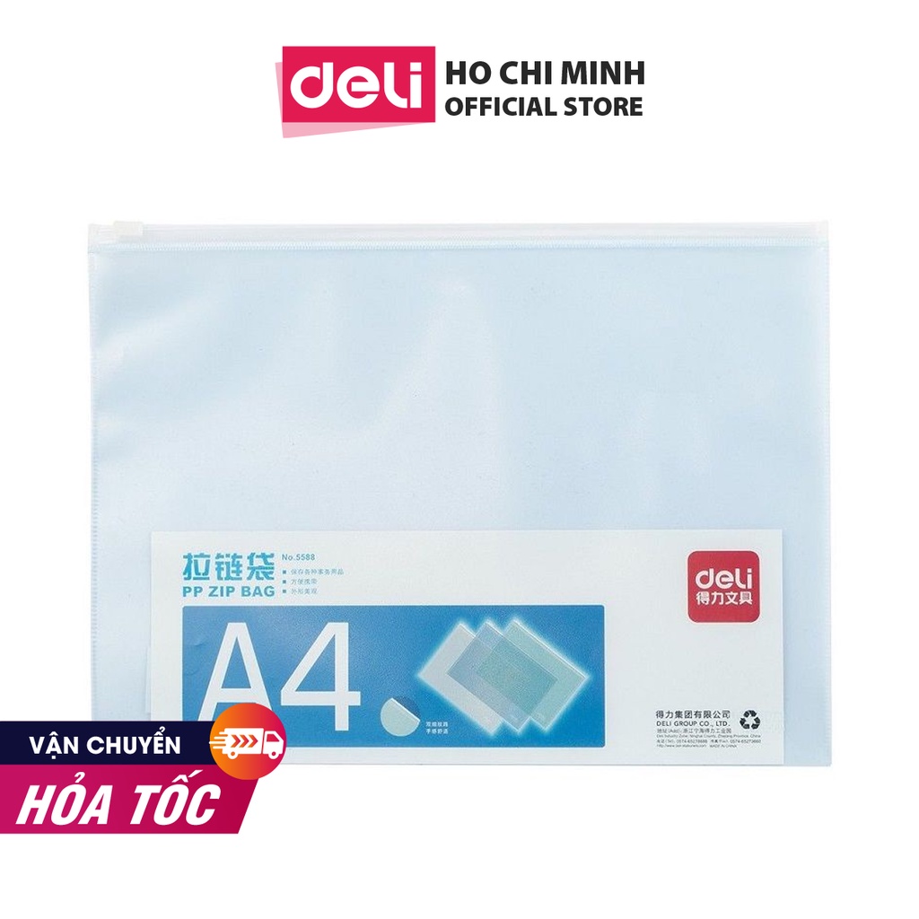 [Mã LIFE1404ALL giảm 20K đơn 50K] Túi zip A4 Deli, Trắng/ Xanh dương - 1 chiếc - 5588