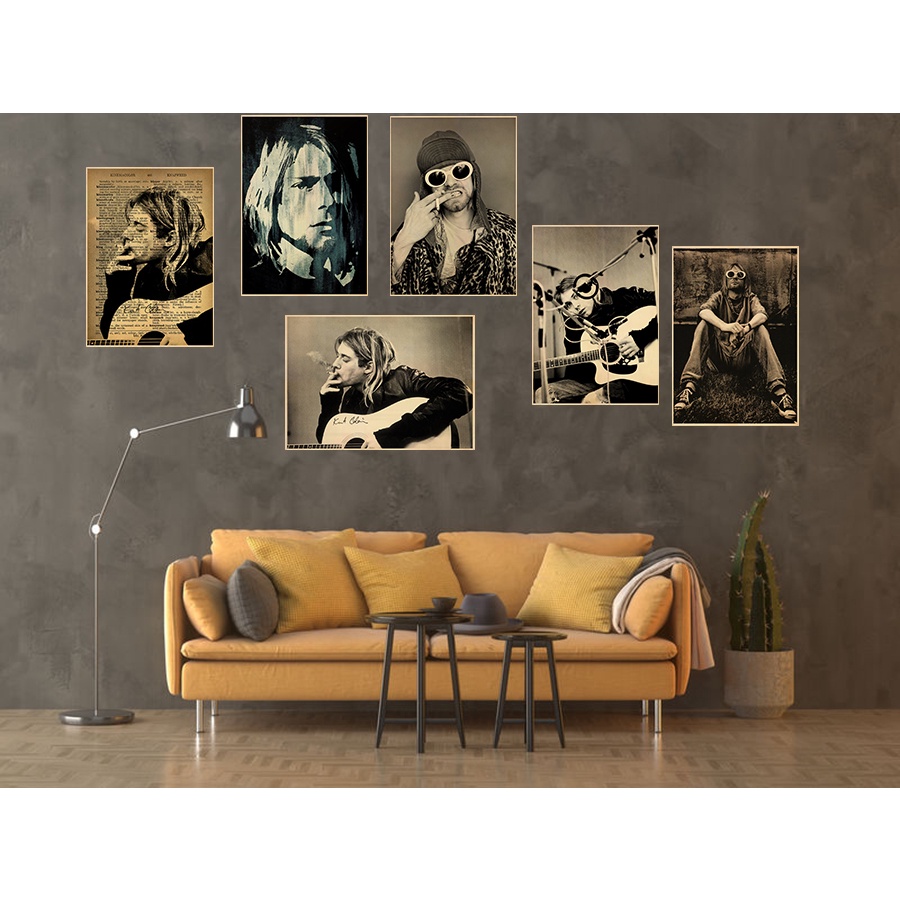 Tranh Treo Tường Trang Trí In Hình Ca Sĩ Kurt Cobain Phong Cách Retro
