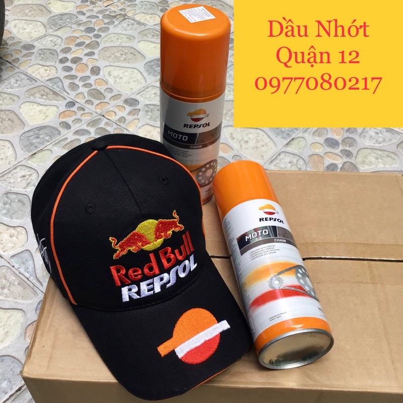 Combo Dưỡng Sên Repsol Moto Chain - Nón Kết Repsol RedBull Đẹp Siêu Cấp