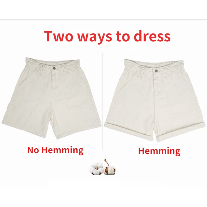 Quần Short Denim Trắng Lưng Cao Ống Rộng Thời Trang Hàn Quốc 2022