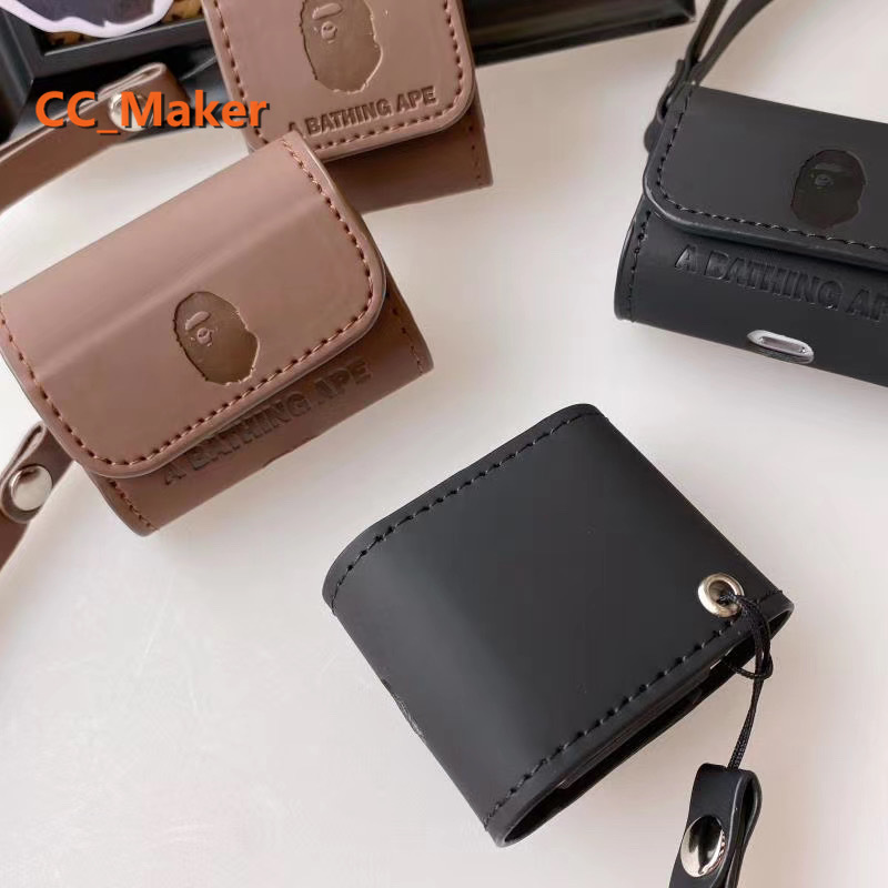 Bao da mềm họa tiết BAPE bảo vệ cho hộp sạc tai nghe AirPod 1/2/Pro kèm dây đeo ngắn | BigBuy360 - bigbuy360.vn