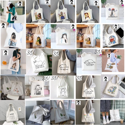 50 mẫu túi tote vải canvas họa tiết cực hot giá rẻ tiện dụng đi học đi chơi ( có khóa kéo )