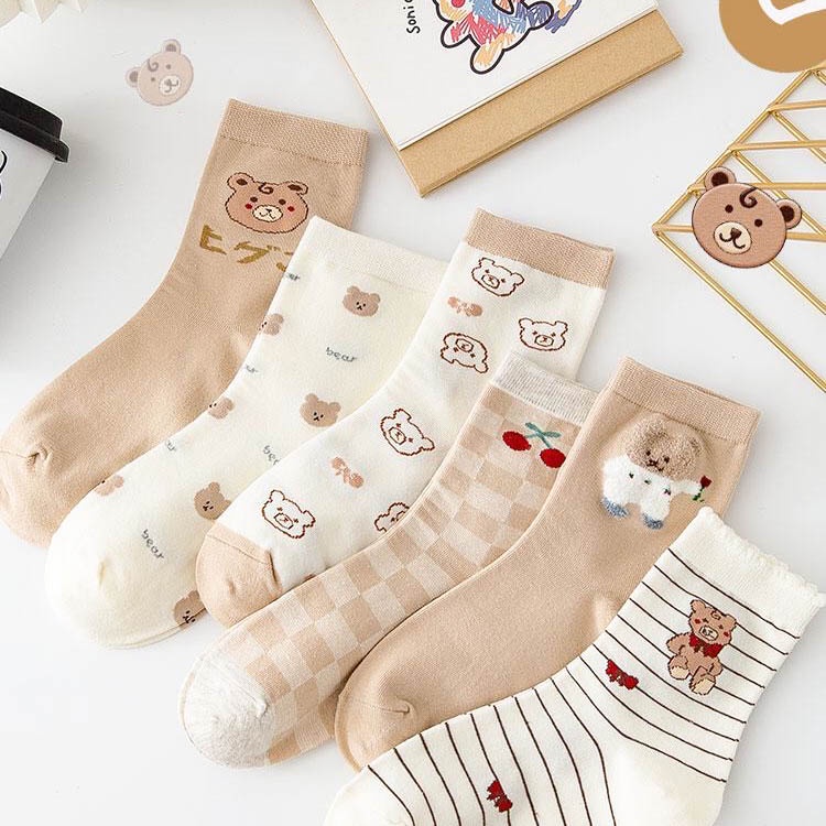 Tất vớ nữ cổ cao họa tiết hoạt hình dễ phối đồ, chất liệu cotton co giãn bốn chiều - Sope Shop