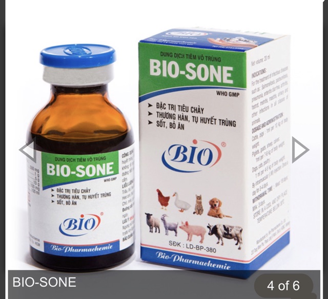 Bio-Sone 20ml chuyên tri tiêu chảy, thương hàn, bỏ ăn trên vật nuôi.