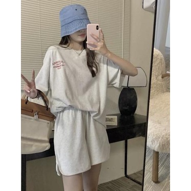 Set thun cộc tay form rộng bacra ❤️ Didi House VNXK ❤️ Bộ áo phông tay lỡ sooc đùi trẻ trung, thiết kế đơn giản Ulzzang