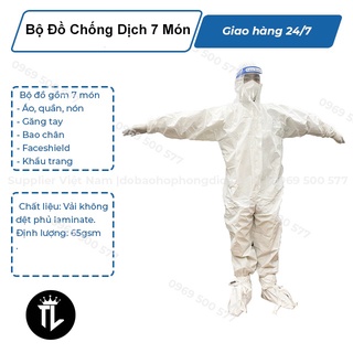 Bộ đồ bảo hộ y tế màu trắng 7 món an toàn người lớn
