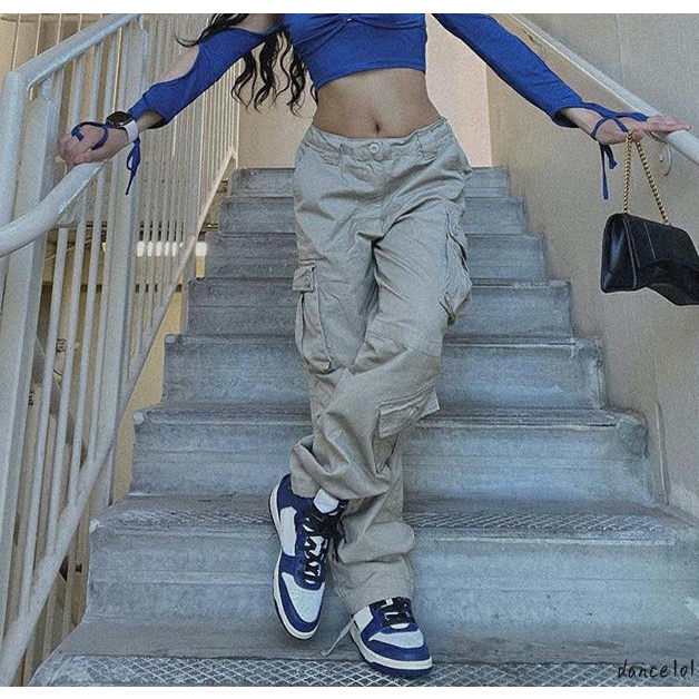 Quần Jean Nữ Cạp Thấp Có Túi dance1o1-y2k 2000s