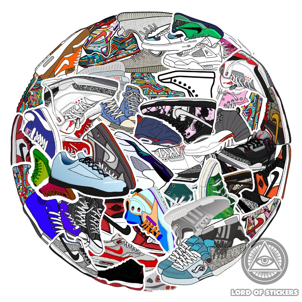 Set 50 Hình Dán Sneaker Sticker Họa Tiết Giày Thể Thao Chống Thấm Nước Dán Mũ Nón Bảo Hiểm, Laptop, Vali, Ván Trượt, Sổ