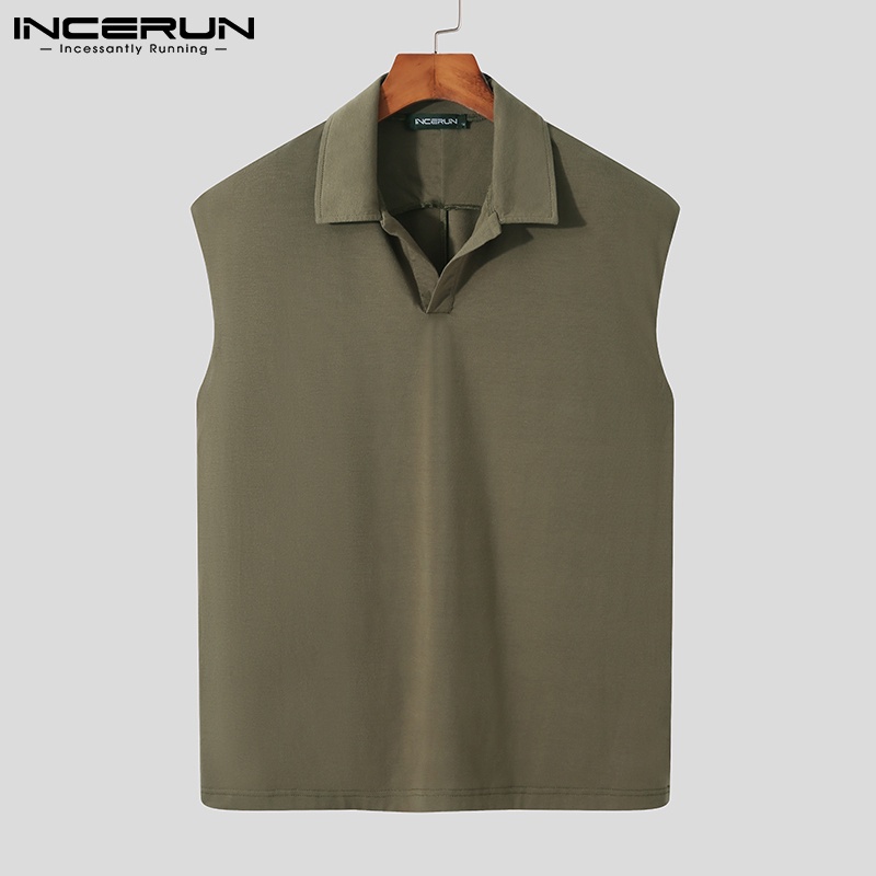 Áo không tay INCERUN cổ lật chữ V 2 màu tùy chọn giản dị dành cho nam