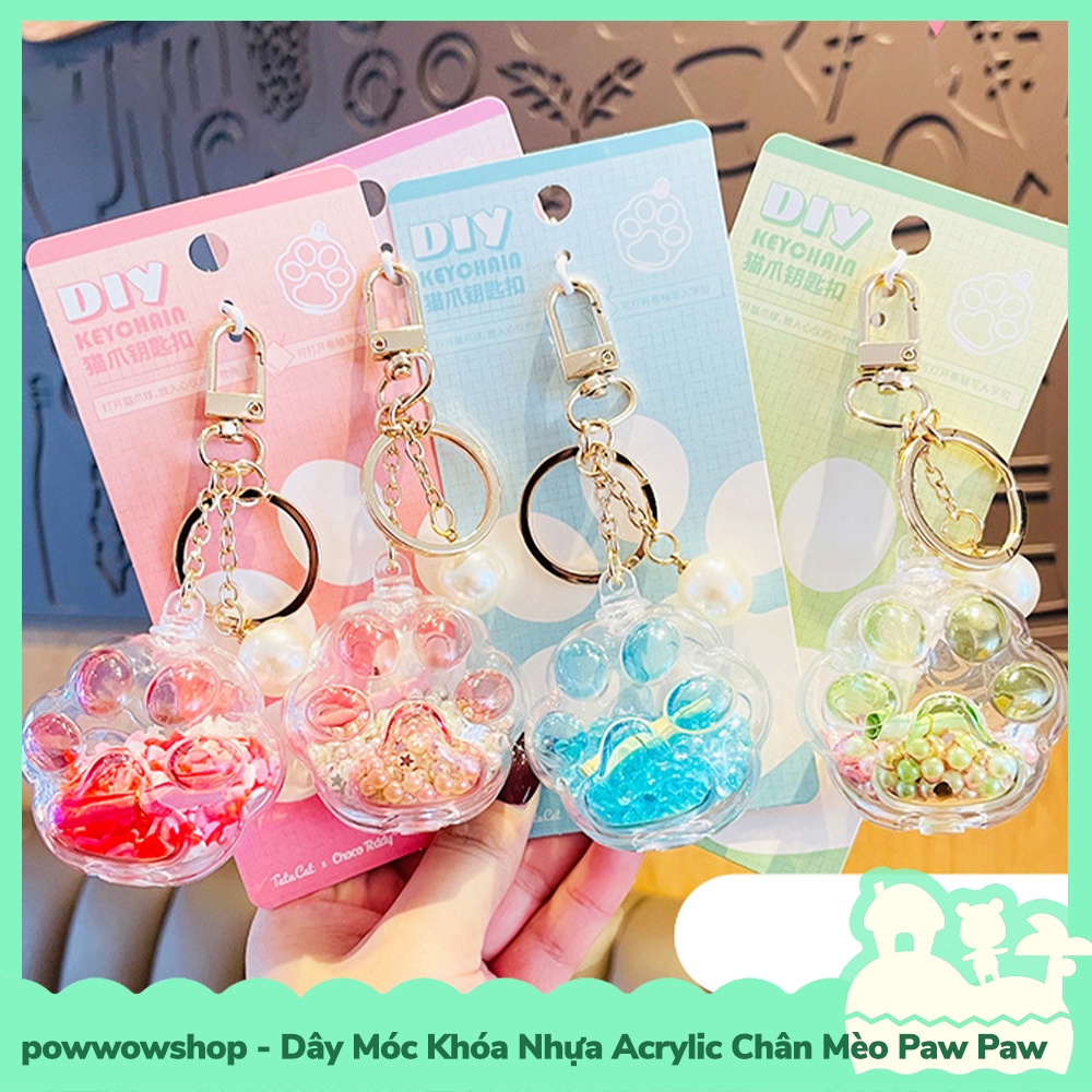 [Sẵn VN - Hỏa Tốc] Móc Khóa Nhựa Trong Suốt Crystal Acrylic Mẫu PawPaw Chân Mèo Crystal