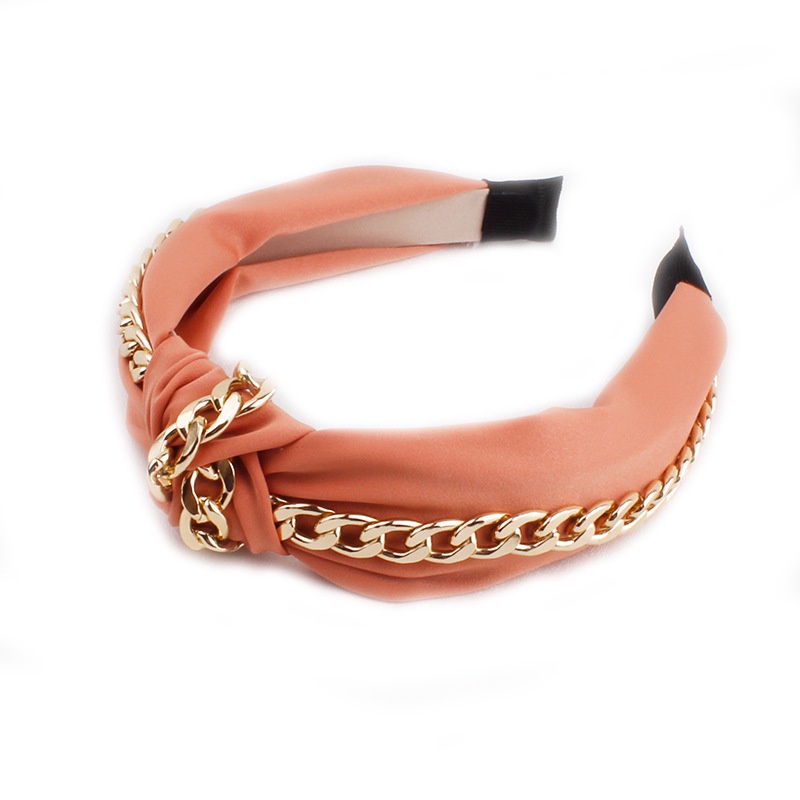 Băng Đô Cài Tóc Bản Rộng Thắt Nút Bằng Vải Màu Sắc Ngọt Ngào Phối Dây Xích Thời Trang Cho Nữ