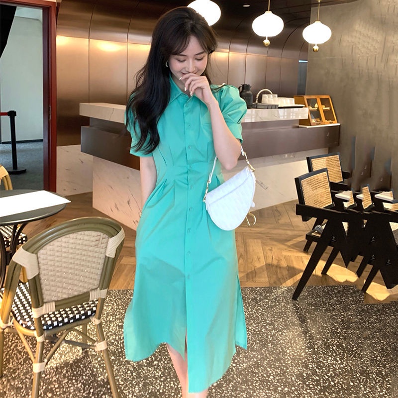 Đầm Sơ Mi Tay Phồng Cổ Bẻ Thời Trang Mùa Hè Pháp
