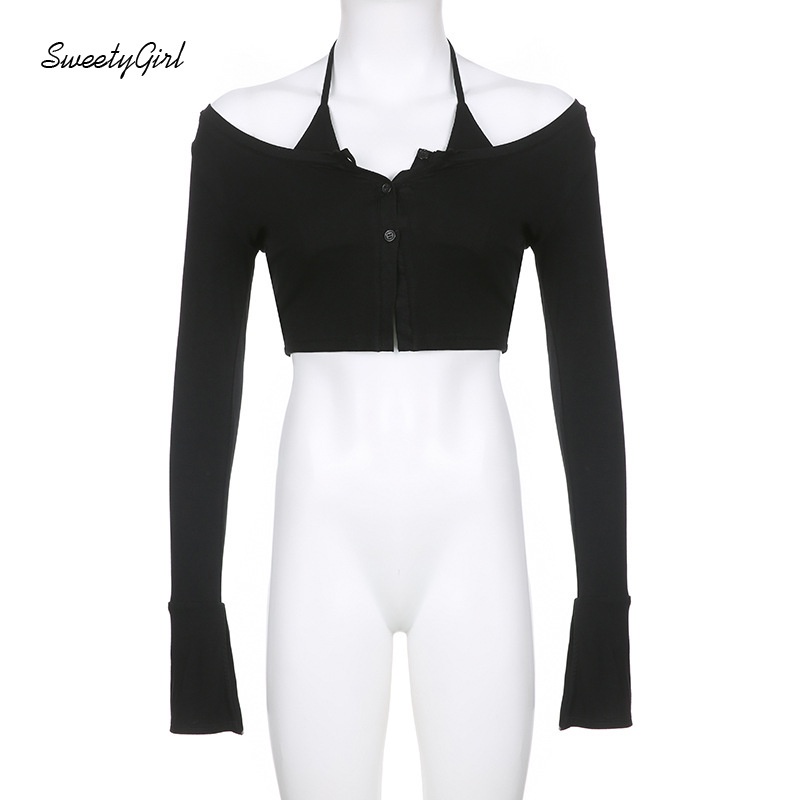 Áo Croptop Tay Dài Cổ Chữ V Màu Trơn Thời Trang 2022 Quyến Rũ Cho Nữ