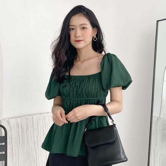 YU CHERRY | Áo nữ tay phồng chiết eo 3 tầng tôn dáng Puff shirred baby top YA403