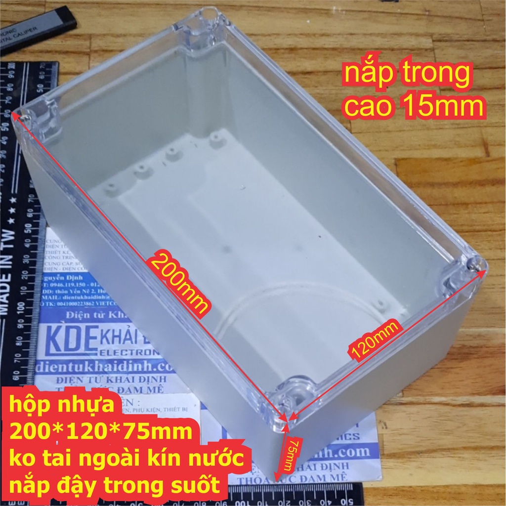 hộp nhựa 200*120*75mm không tai ngoài kín nước nắp đậy trong suốt kde7845