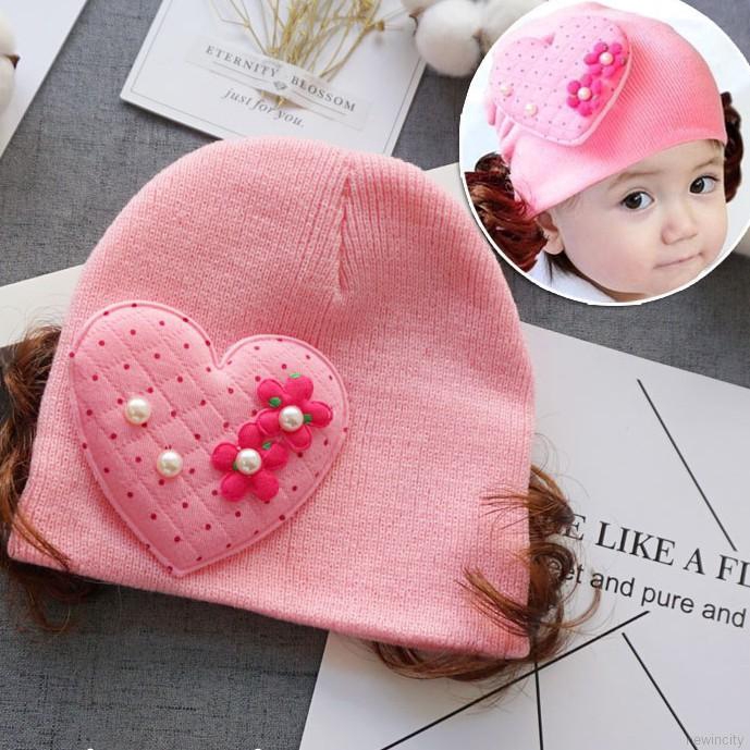 Mũ len trùm đầu trang trí họa tiết dễ thương cho bé gái