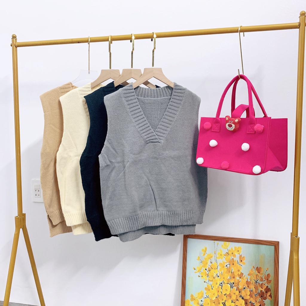Áo len nữ gile Hàn Quốc cổ tim xẻ tà màu trơn chuẩn Ulzzang hàng Quảng Châu hàng loại 1.TĐ135