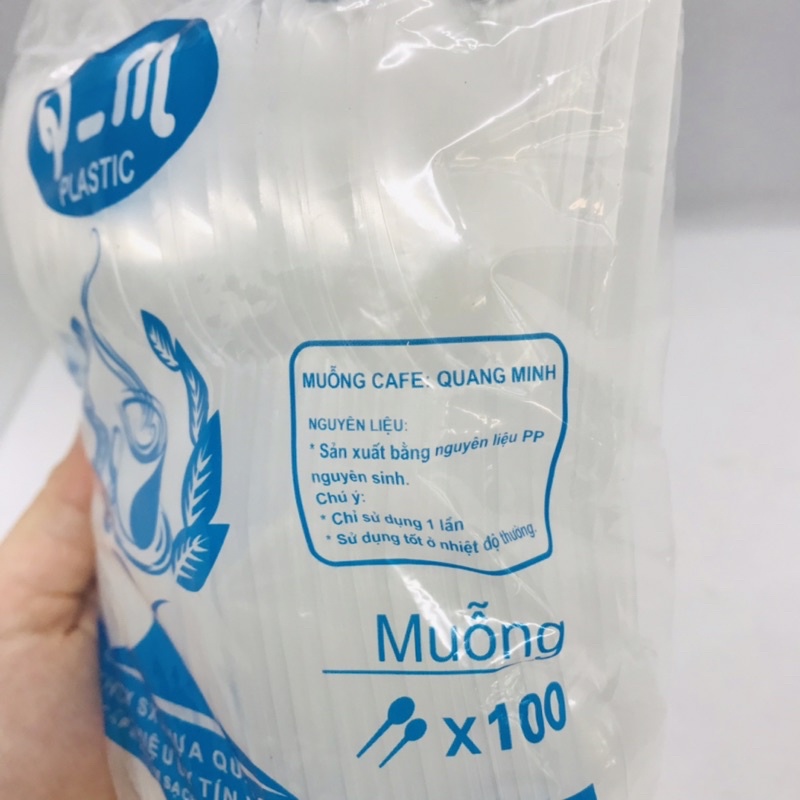 Túi 100 thìa muỗng nhựa trong dùng 1 lần Quang Minh
