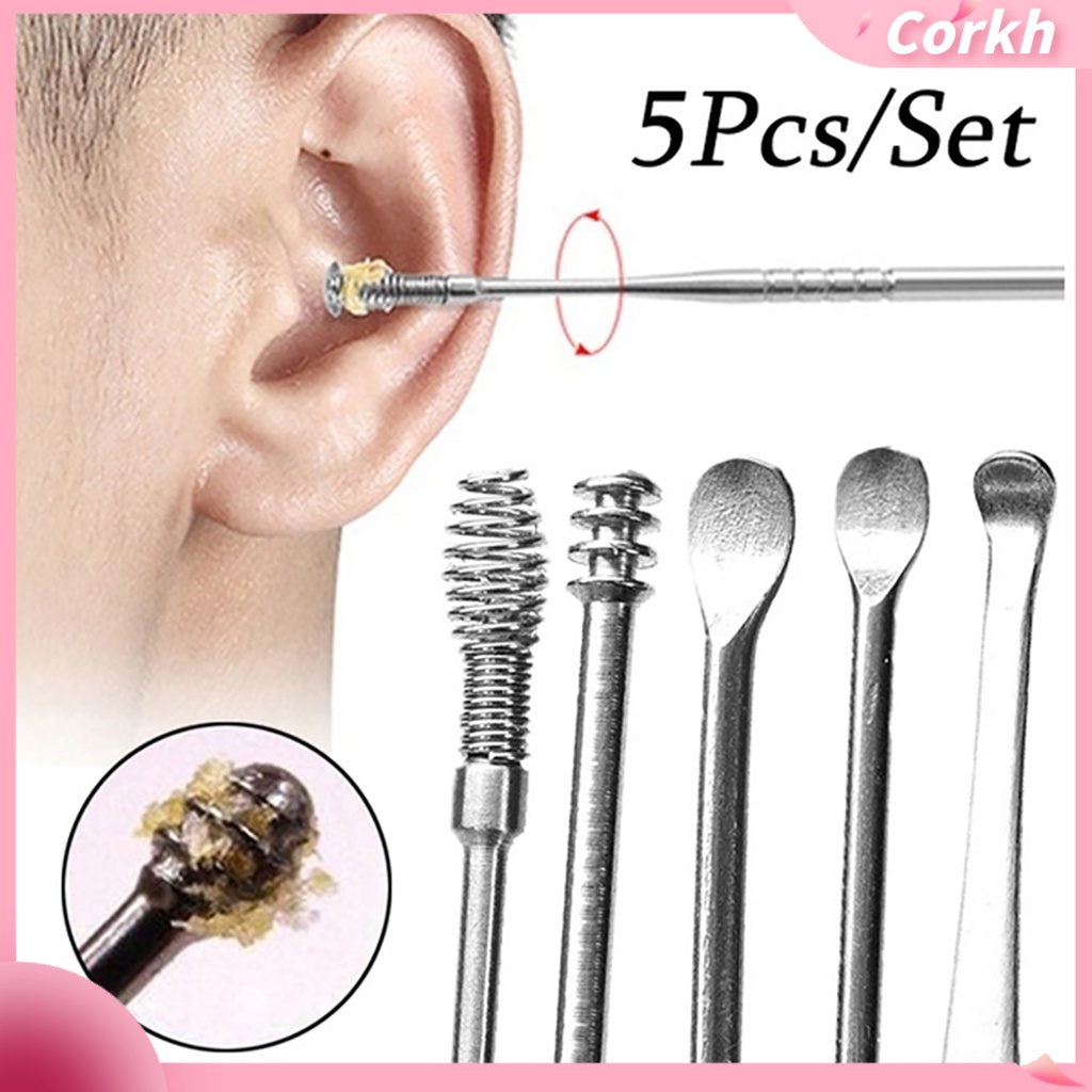 ●Bộ 5 Dụng Cụ Lấy Ráy Tai Dạng Xoắn Ốc Bằng Thép Không Gỉ Kèm Hộp Đựng