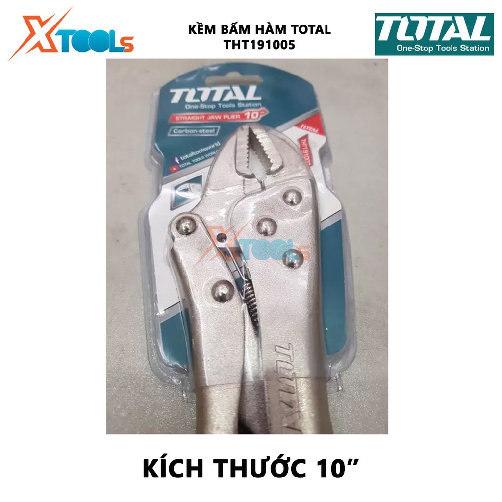 Kềm bấm khóa TOTAL THT191005 | Kìm bấm hàm Kích thước 10'' thép không gỉ, mạ niken bóng kẹp chặt, khóa, hỗ trợ siết lực,