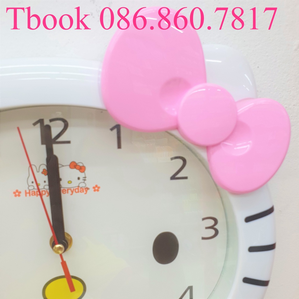 Đồng hồ treo tường Hello Kitty màu trắng hồng nhẹ cho bé gái SS15237 kim trôi