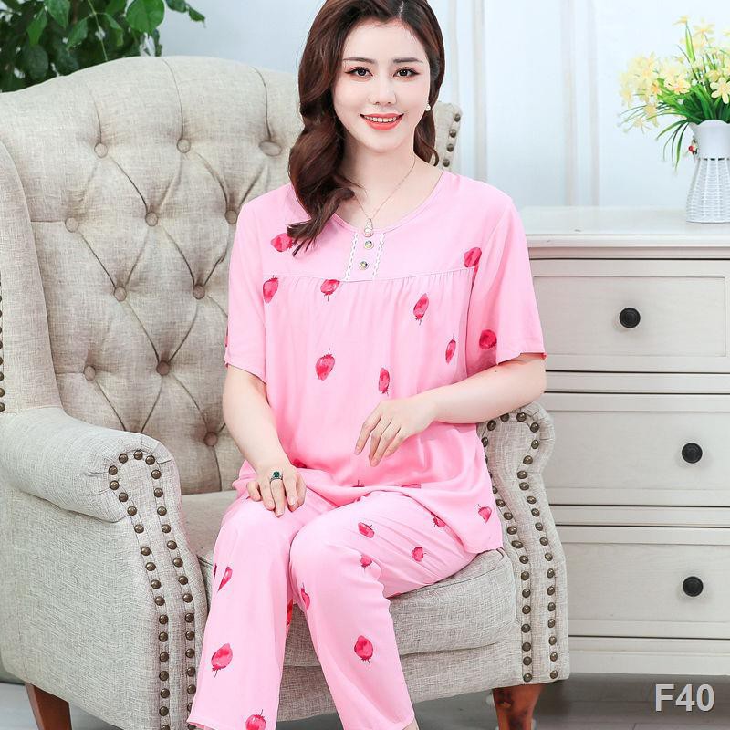 Pyjama nữ quần dài tay ngắn, cotton lụa, lụa nguyên chất, mỏng, size lớn, có thể mặc ngoài veston rộng rãi, phục vụ