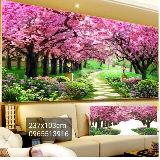 Tranh thêu phong cảnh con đường tình yêu khổ lớn 237x103cm