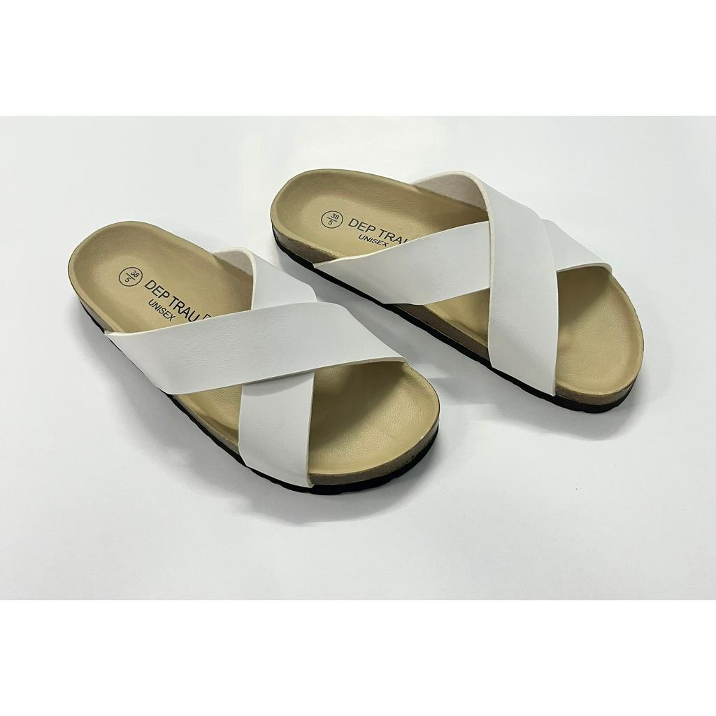 Dép Đế Trấu Birken Quai Chéo Unisex Màu Trắng