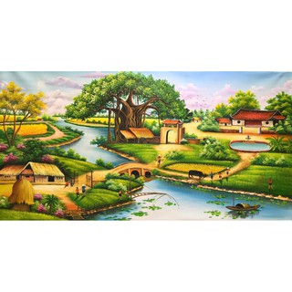 Tranh gắn đá toàn bộ - Tranh phong cảnh làng quê