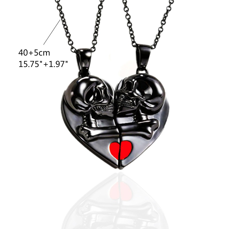 Set 2 Vòng cổ Nam Châm Mặt Hình Đầu Lâu / Trái Tim Sáng Tạo Cho Cặp Đôi