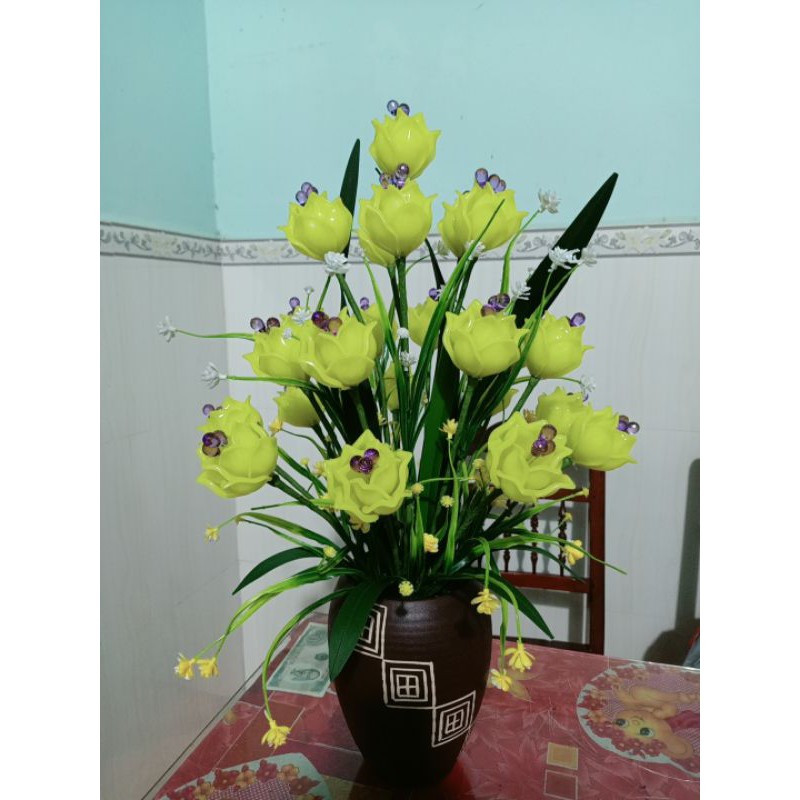 Combo 3 bông tulip pha lê đã làm sẵn, 1 bông 2 lớp 10 cánh