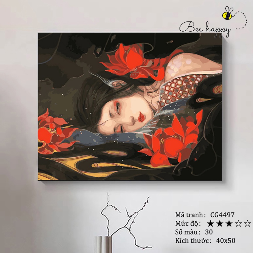 Tranh tô màu theo số Nàng thơ BEE HAPPY cao cấp màu 5ml, 2 bộ cọ có sẵn mã CG4497